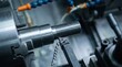 © photoplotnikov - Close-up of precision metal lathe machine cutting steel with threading tool in industrial workshop setting