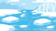 © Tanjida - Cartoon-style Arctic landscape featuring drifting icebergs and an icy blue frozen sea in vector illustration.