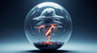 © Saad - A glass sphere containing a tornado with lightning and clouds on a dark blue gradient background