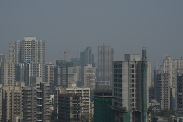  Aerial view of Mumbai buildings covered in bad AQI