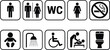 © candysartistry - Assorted bathroom signs indicating various facilities and restrictions