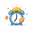 © Іван Ніколов - Morning routine balance and calm start of the day in a cozy domestic setting, an alarm clock combined with a sun icon representing gentle wake up and structured