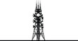 © Its Morsed here - Black and white tower with multiple antennas and circular on a white background circular black and white