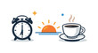 © Іван Ніколов - Mindful morning routine and intentional start of the day focused on clarity and energy before work, a simple alarm clock beside a coffee cup and a small rising