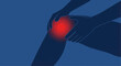 © BornThisWay - Knee joint pain vector illustration showing red glowing spot on human leg silhouette.