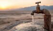 © Kitra - Desert Tap - Water Flowing, Sunset Backdrop, Hope in Arid Landscape, Rusty Fixture.