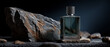© พีระพล บุญนําเสถียร - Mockup of a bottle of men's perfume standing on a stone on a dark background