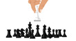 © Mimi - A large human hand lifting a white king chess piece above a group of black chess pieces arranged in a horizontal line.