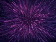 © Azke - Explosion abstraite de rayons lumineux violets et pourpres simulant un voyage à travers l'espace ou une transmission de données numériques rapides.