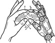 © BlackLine Studio  - Human and robot hands connection technology outline vector isolated on transparent background