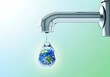 © Aklima - A faucet with a globe hanging from it on a gradient background