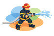 © nasyih - Firefighter in uniform spraying water from hose.