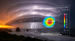 © tu - Powerful supercell thunderstorm illuminated by lightning strikes over a dramatic coastal shoreline during World Meteorological Day severe weather monitoring and climate atmosphere tracking observation
