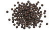 © Mahmudur Rahman - A close-up view of a large number of black peppercorns scattered on a white background.