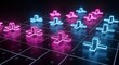 © Asepdwi - Vibrant neon game pieces on grid board for strategy and fun