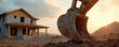 © Viktor - Excavator bucket scoops dirt at dusk near new home construction site. Heavy machinery prepares ground for building, symbolizing progress. Residential development begins at sunset.
