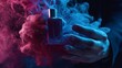 © JuanB - Hand holding perfume bottle with colorful smoke dramatic beauty scene