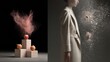 © JuanB - Minimal podium with powder burst and standing figure conceptual art
