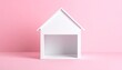 © ruangrit19 - Simple White House Shape on Pink Background Minimalist Design Conceptual Home Real Estate Theme Clean Presentation.