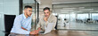 © insta_photos - Two busy professional business men executive team, male partners working using laptop computer, manager consulting client talking analyzing online trading financial data in office sitting at desk.