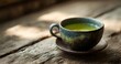 © SibteHUSSAIN - Delicate green tea cup macro detail capture soft natural window light weathered wooden texture natural tone clean professional stock photo sharp macro photography style cinematic realism ultra