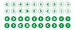 © Moin - Set of green arrow icons in circles and solid shapes isolated on transparent background