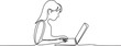 © MofajjolHossen - Continuous one line drawing girl sits at a laptop. one line Icon drawing