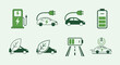 © Rizky - An ecology icon set featuring a green transportation vector collection with car, truck, bus, and train symbols for sustainable vehicle travel and eco-friendly road traffic illustration
