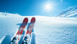 © wolfelarry - Modern Skis in Fresh Alpine Snow Under Bright Blue Sky, Glamorous Winter Resort Advertising Concept