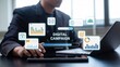 © Lee - Digital marketing specialist managing online campaign on tablet and laptop,integrated data analytics dashboard with charts,email and targeting strategy