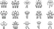 © clickwavebd - Group of happy people celebrating success icons, teamwork victory symbols, human win achievement characters, business goal reaching line art vector illustration.