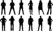 © MdKhaledur - Group of people silhouettes in various standing poses, diverse attire, body language study, vector illustration, human posture art design