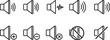 © Md - Speaker volume control line icon set with sound, mute, increase and decrease audio symbols