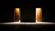 © Yuka - identical. Two identical wooden doors side by side, one brightly illuminated from within. travel magazines, destination branding, designed for travel destination branding, drives exploration.