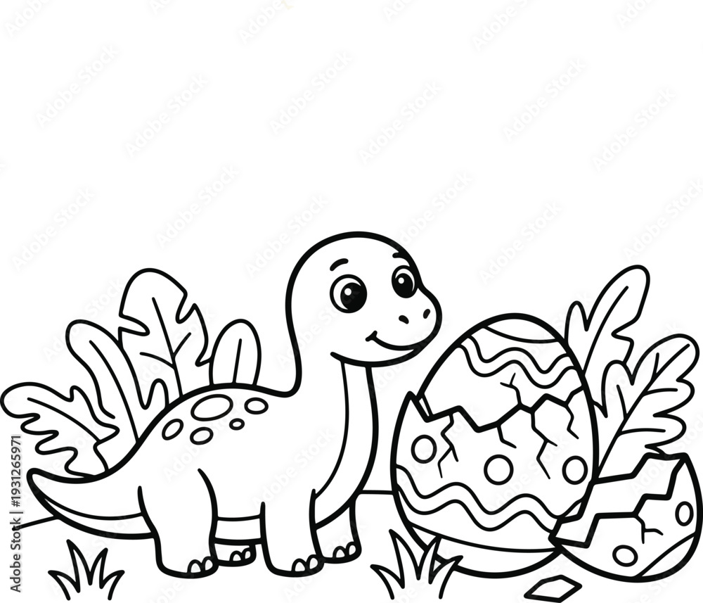 Cute Baby Dinosaur and Egg 2026 Coloring Page Printable Neat Line Art ...