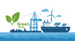 © Rahandika - Green Technology: Cargo Ship with Wind Turbine and Solar Panels.