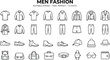 © Meow - A collection of minimalist line icons representing various items of men's clothing and accessories. Vector