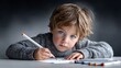 © Dmitry - A boy is engaged in drawing, concentrating on his work with a pen in a well-lit indoor space