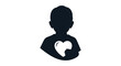 © Rajapatu - Black silhouette of a child holding a broken heart on a white background with a somber mood.