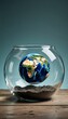 © Teerapat - Conceptual Earth Globe in Glass Bowl with Sand Background