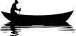 © raja - Solitary Fisherman's Journey: Minimalist Vector Silhouette of a Man in a Rowboat on Calm Waters Against a Serene Horizon. Perfect for Tranquil Adventures and Peaceful Escapes.