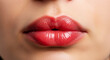© wahabali - Close up of plump red lips with glossy texture and defined cupid's bow mouth pink