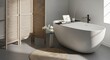 © muhammadcahyo - Modern bathroom interior design with bathtub screen and decorative elements