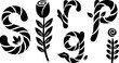 © DesignVectX - Floral vector decorative letters spelling spring with rose stem and leaf motifs in black silhouette ornamental swirl accents bold elegant
