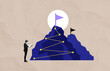 © ImageFlow - Businessman observing mapped route on stylized mountain with goal flags in a conceptual graphic scene.