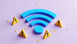 © Yasin - Warning signs surround a blue Wi-Fi symbol on a light purple background, symbolizing connection issues