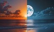 © Amir - A Dreamlike Split of Ocean and Sky with Moonlit and Sunset Horizons