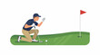 © coba - Golfer prepares to putt on green course with flagstick and ball nearby outdoors