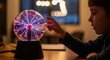 © Dipsky - Child Engaging with a Plasma Globe, Fascinated by the Violet Lightning Arcs and Electric Energy