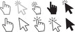 © MaxceptArt - Computer mouse cursor icon collection featuring gray arrow pointers, click symbols and loading indicators. Modern vector illustration set eps